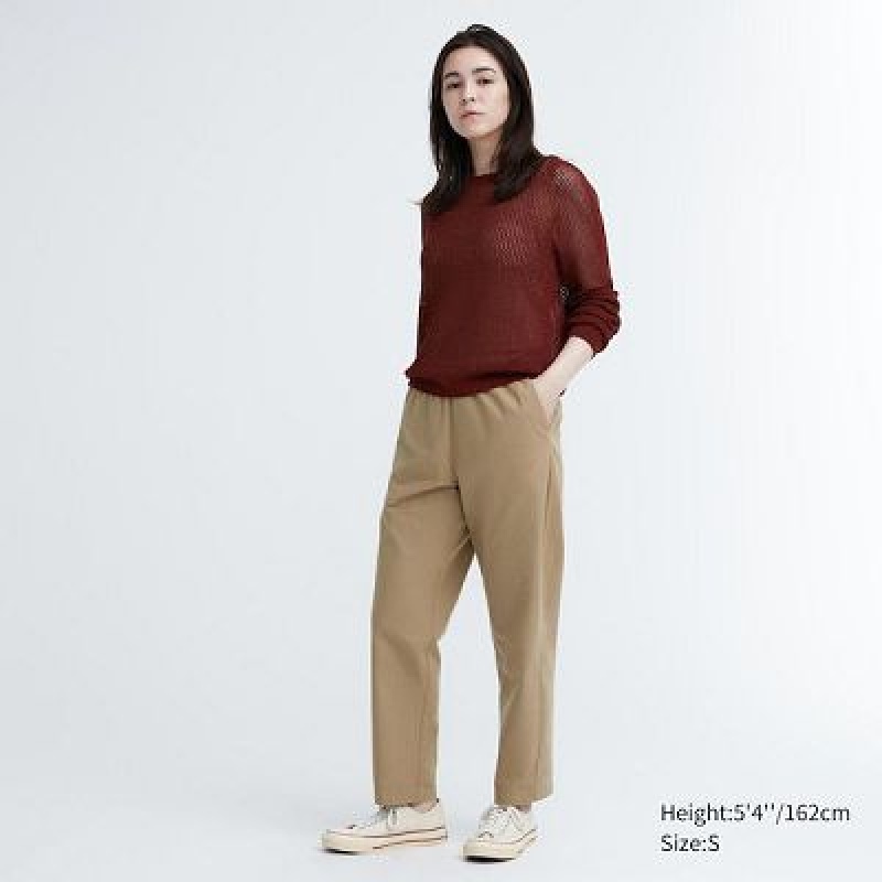 Beige Uniqlo Cotton Relaxed Ankle Women Pants | 8428605