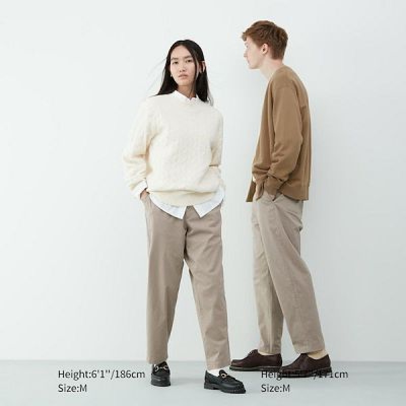 Beige Uniqlo Cotton Relaxed Ankle Women Pants | 7017836