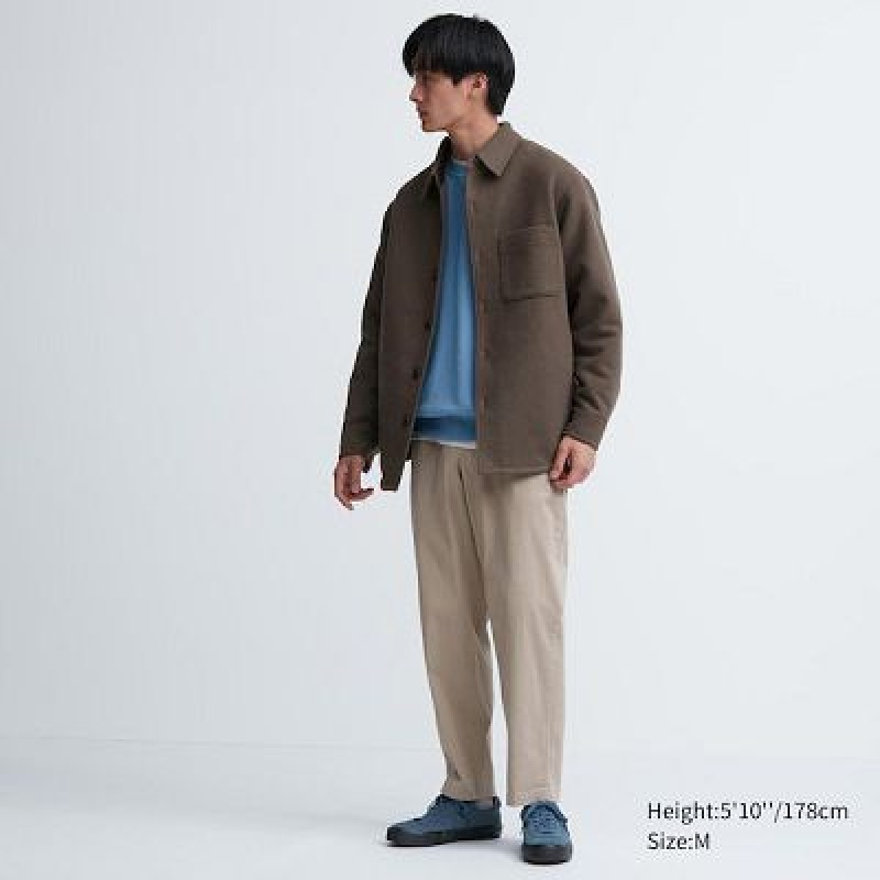 Beige Uniqlo Cotton Relaxed Ankle Women Pants | 7017836