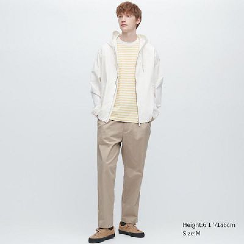 Beige Uniqlo Cotton Relaxed Ankle Women Pants | 6054935