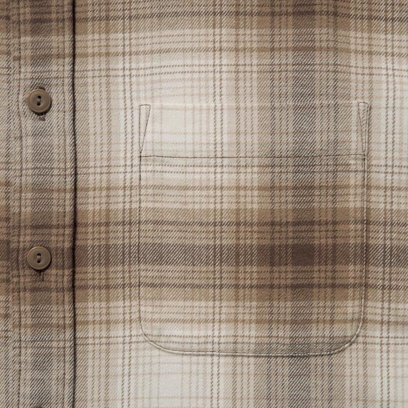 Beige Uniqlo Flannel Checked Long-sleeve Men Shirts | 3144814