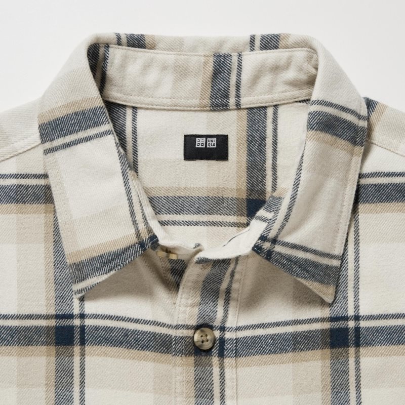 Beige Uniqlo Flannel Checked Long-sleeve Men Shirts | 6082488