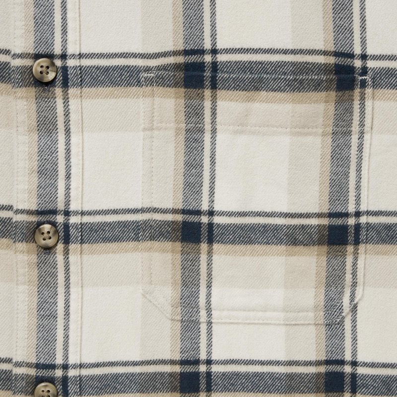 Beige Uniqlo Flannel Checked Long-sleeve Men Shirts | 6082488
