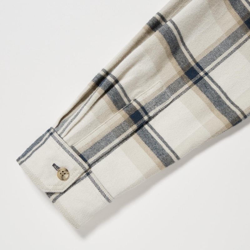 Beige Uniqlo Flannel Checked Long-sleeve Men Shirts | 6082488