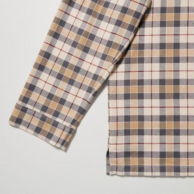 Beige Uniqlo Flannel Long-Sleeve Women Pajamas | 8180902