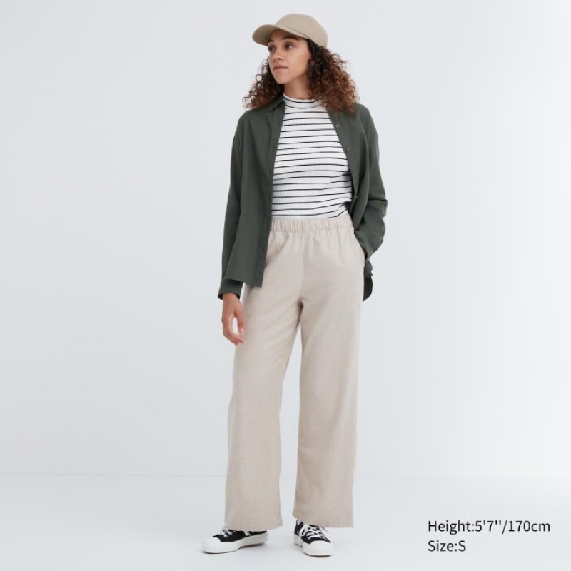 Beige Uniqlo Flannel Lounge Women Pants | 6968163