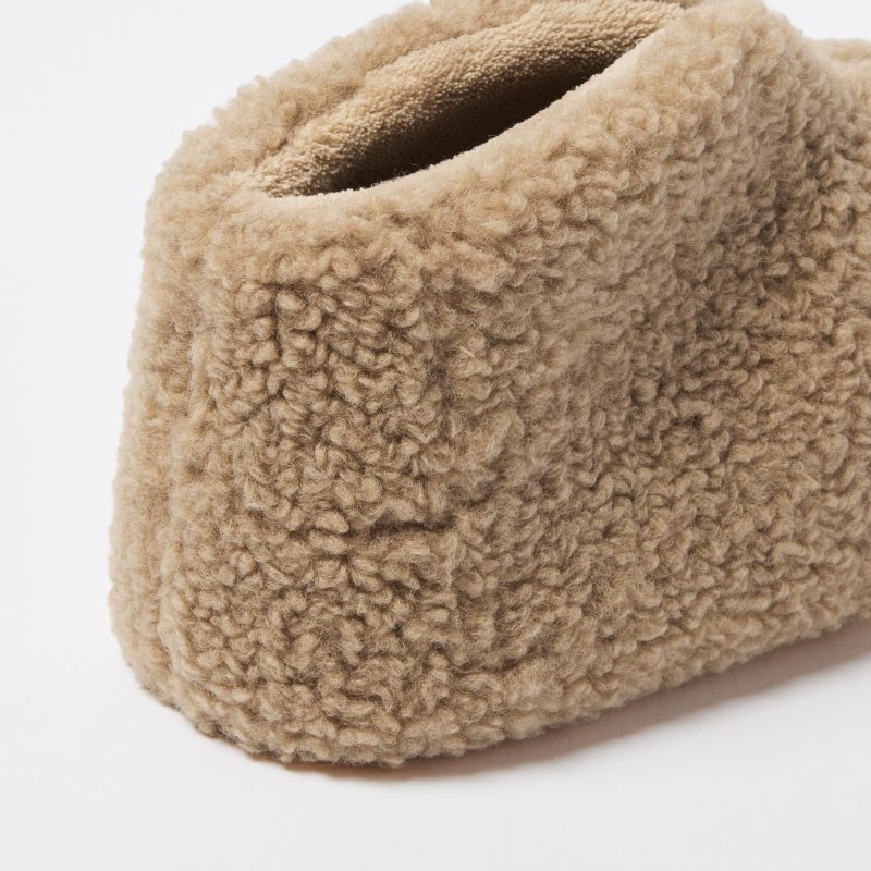 Beige Uniqlo Fleece Room Faux Shearling Fleece Men Slippers | 2307176