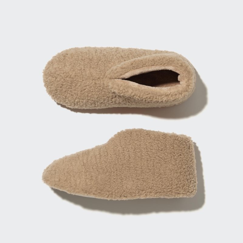 Beige Uniqlo Fleece Room Faux Shearling Fleece Men Slippers | 2307176