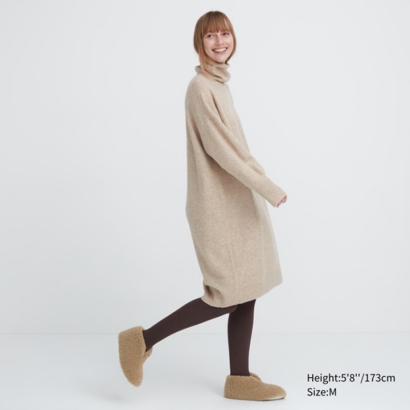 Beige Uniqlo Fleece Room Shoes Faux Shearling Fleece Women Slippers | 8654139
