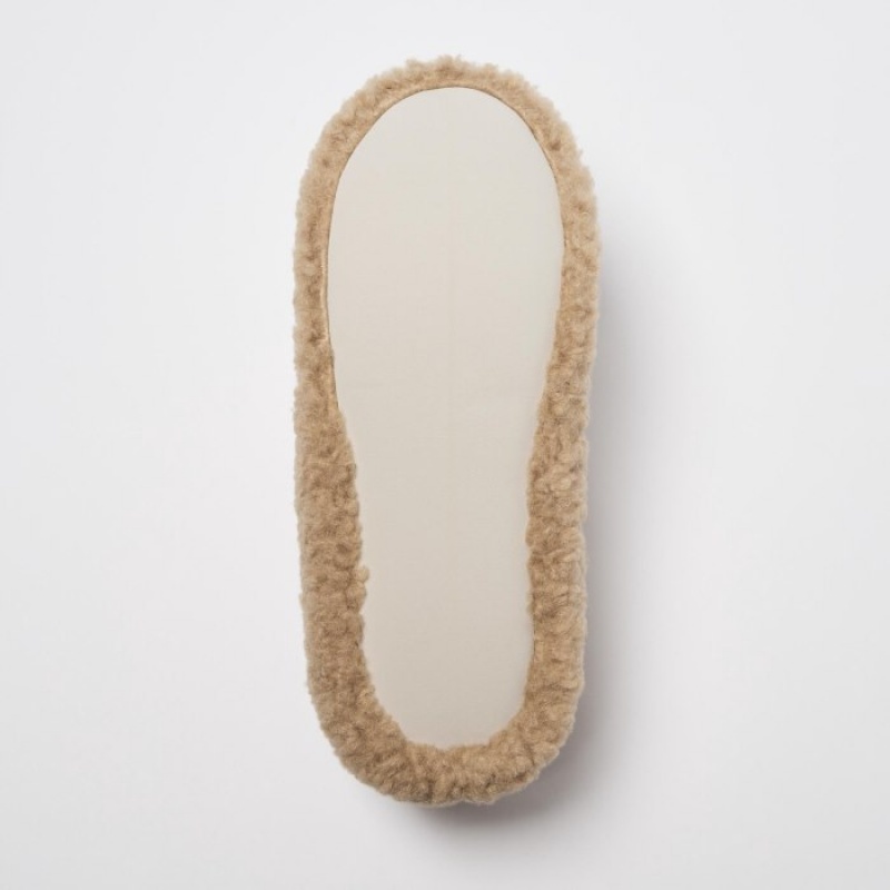 Beige Uniqlo Fleece Room Shoes Faux Shearling Fleece Women Slippers | 8654139
