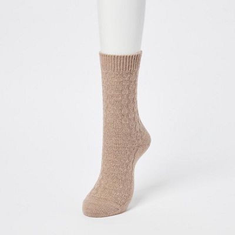 Beige Uniqlo HEATTECH Cable Women Socks | 4779055