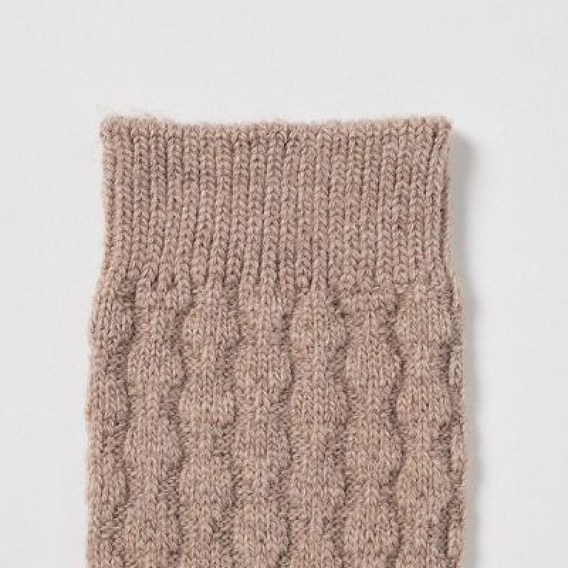 Beige Uniqlo HEATTECH Cable Women Socks | 4779055