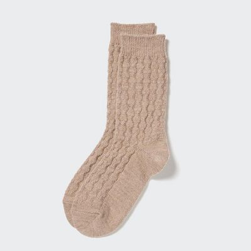 Beige Uniqlo HEATTECH Cable Women Socks | 4779055