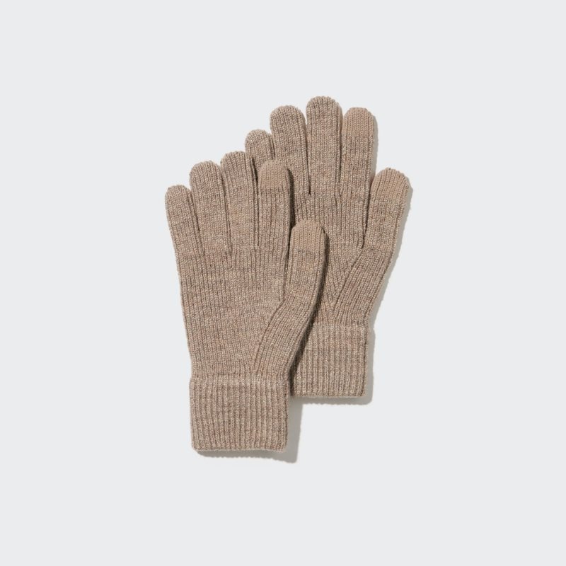 Beige Uniqlo HEATTECH Knitted Men Gloves | 102571