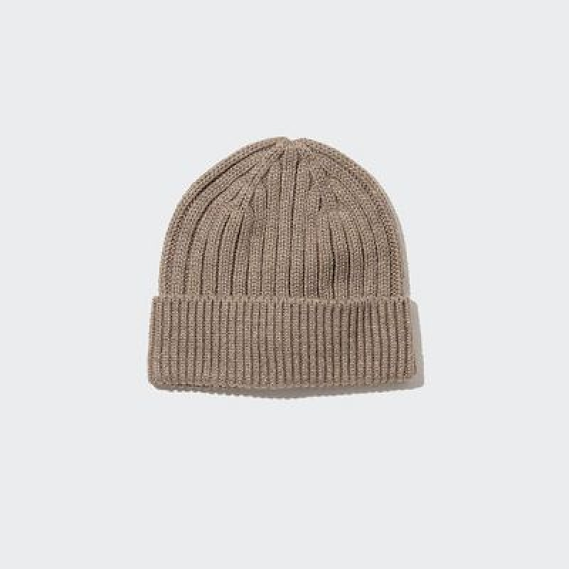 Beige Uniqlo HEATTECH Ribbed Women Beanie | 9875986