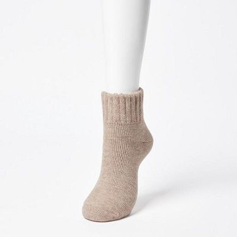 Beige Uniqlo HEATTECH (Room Pile) Women Socks | 5988235