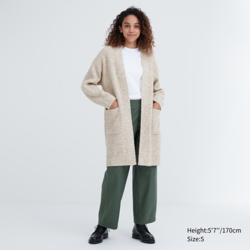 Beige Uniqlo Knitted Long Women Cardigan | 6556305