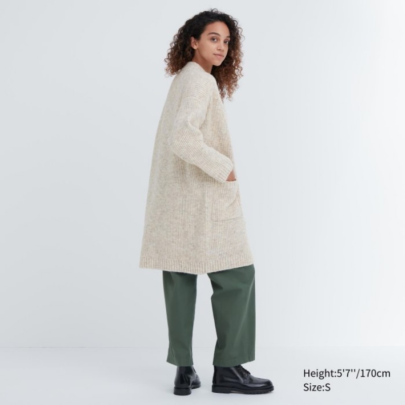 Beige Uniqlo Knitted Long Women Cardigan | 6556305