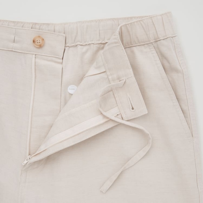 Beige Uniqlo Linen Blend Men Shorts | 1973843