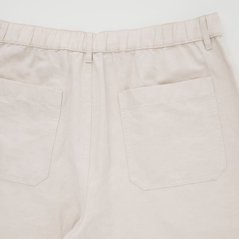 Beige Uniqlo Linen Blend Men Shorts | 1973843
