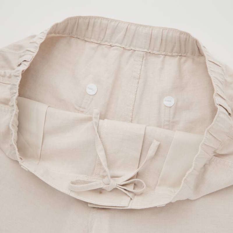 Beige Uniqlo Linen Blend Men Shorts | 1973843