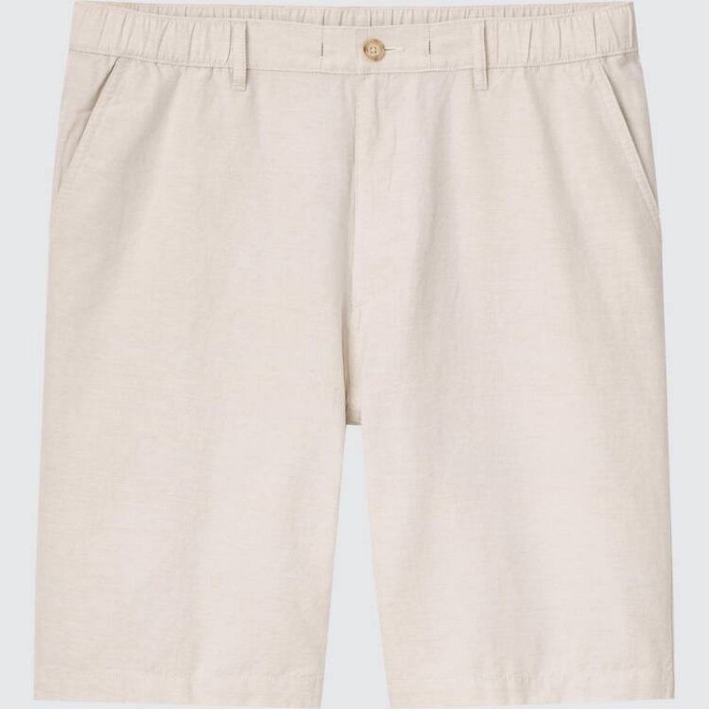 Beige Uniqlo Linen Blend Men Shorts | 1973843