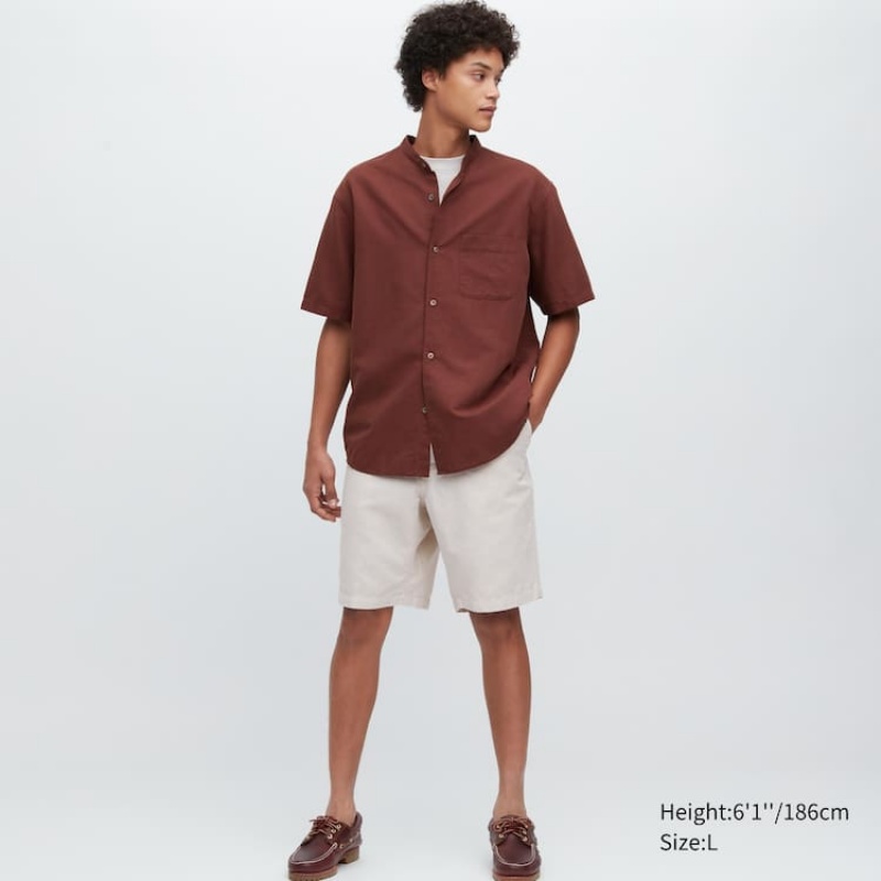 Beige Uniqlo Linen Blend Men Shorts | 2263538