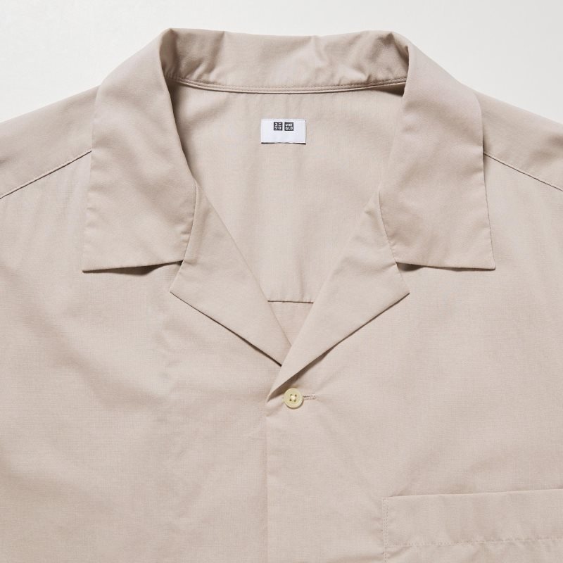 Beige Uniqlo Open Collar Short-sleeve Men Shirts | 2875613