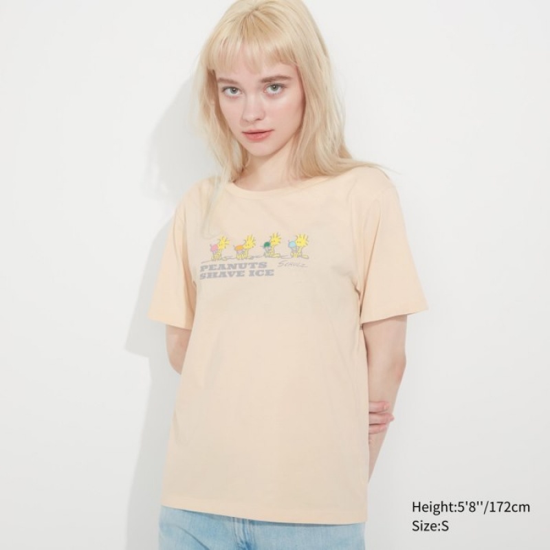 Beige Uniqlo Peanuts Hawaii UT Short-Sleeve Women T Shirts | 4304432