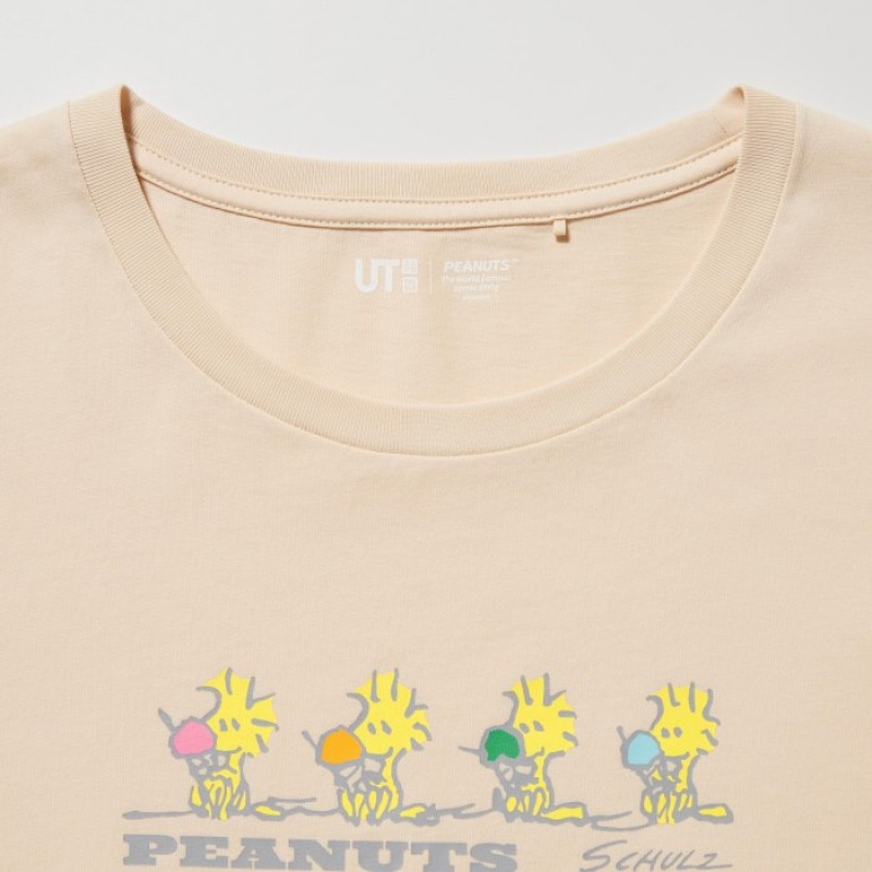 Beige Uniqlo Peanuts Hawaii UT Short-Sleeve Women T Shirts | 4304432