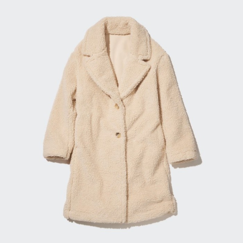 Beige Uniqlo Pile-Lined Fleece Tailored Women Coats | 4493497