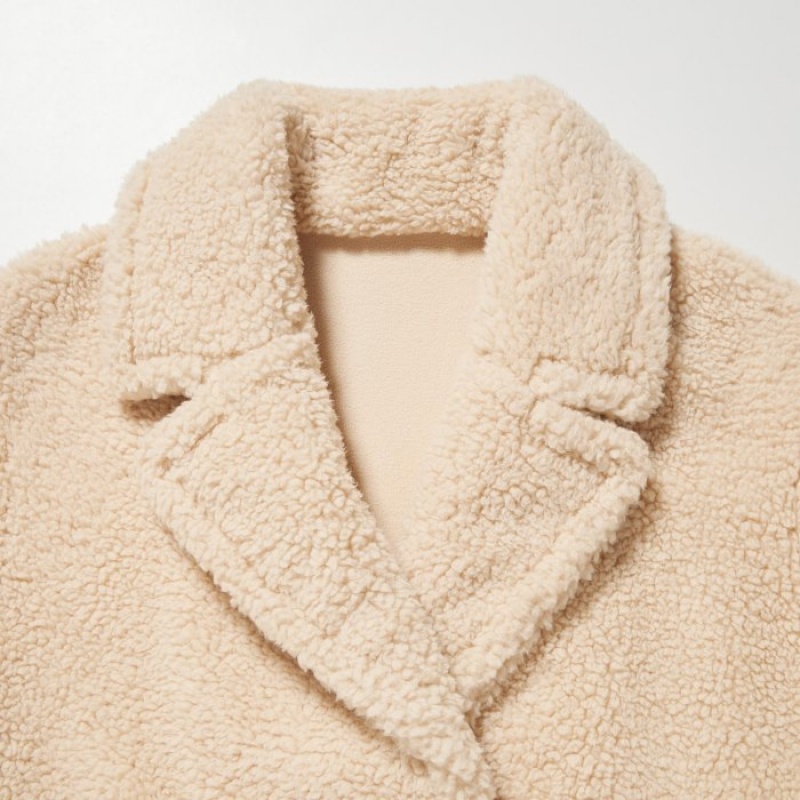 Beige Uniqlo Pile-Lined Fleece Tailored Women Coats | 4493497