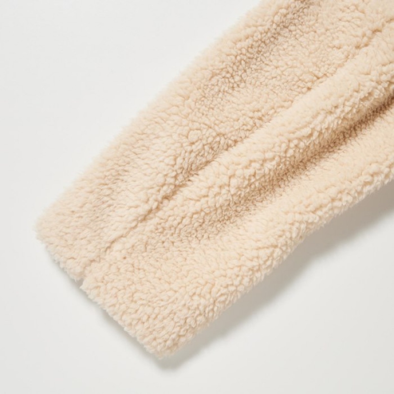 Beige Uniqlo Pile-Lined Fleece Tailored Women Coats | 4493497