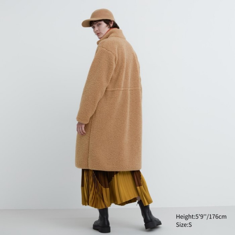 Beige Uniqlo Pile Lined Fleece Stand Collar Women Coats | 7390969