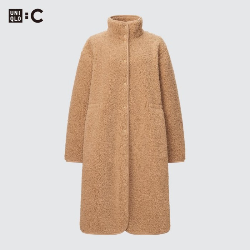Beige Uniqlo Pile Lined Fleece Stand Collar Women Coats | 7390969