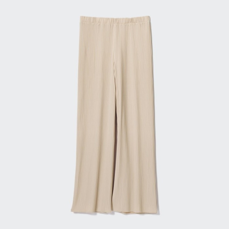 Beige Uniqlo Pleated Straight Women Pants | 8947899
