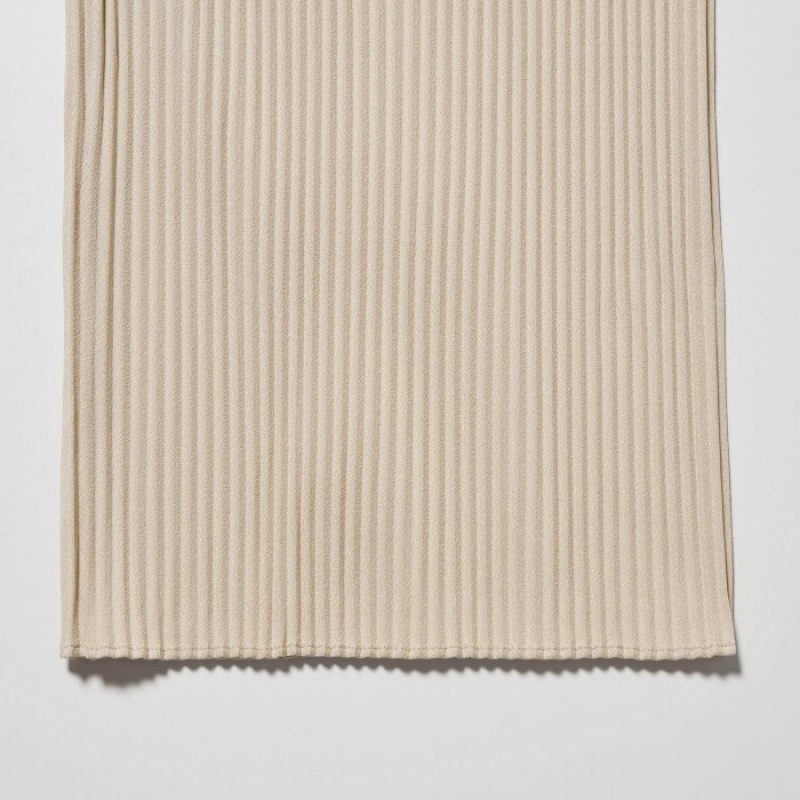 Beige Uniqlo Pleated Straight Women Pants | 8947899
