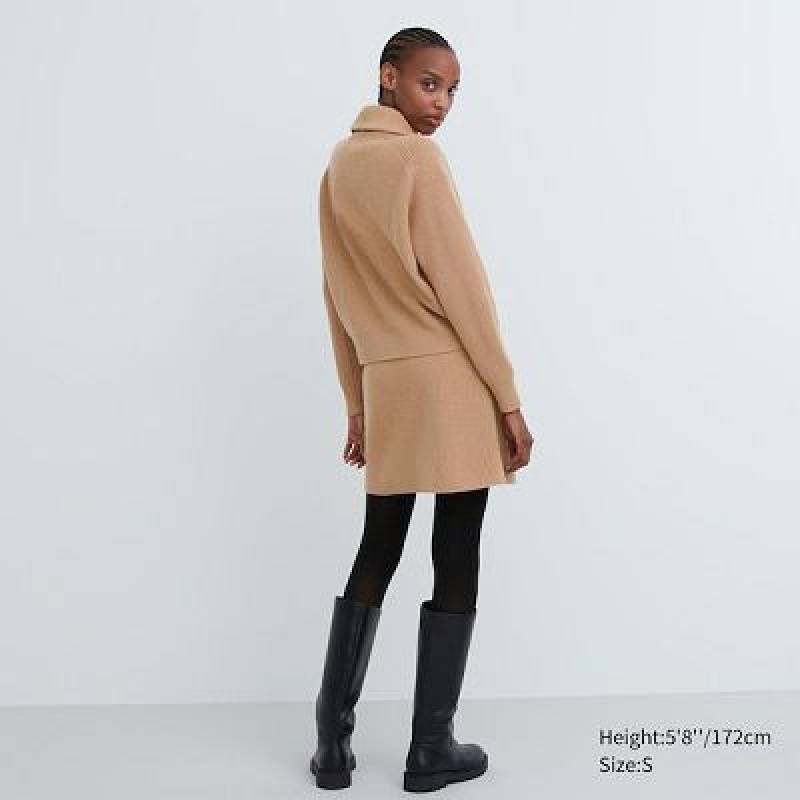 Beige Uniqlo Premium Lambswool Mini Women Skirts | 2296468
