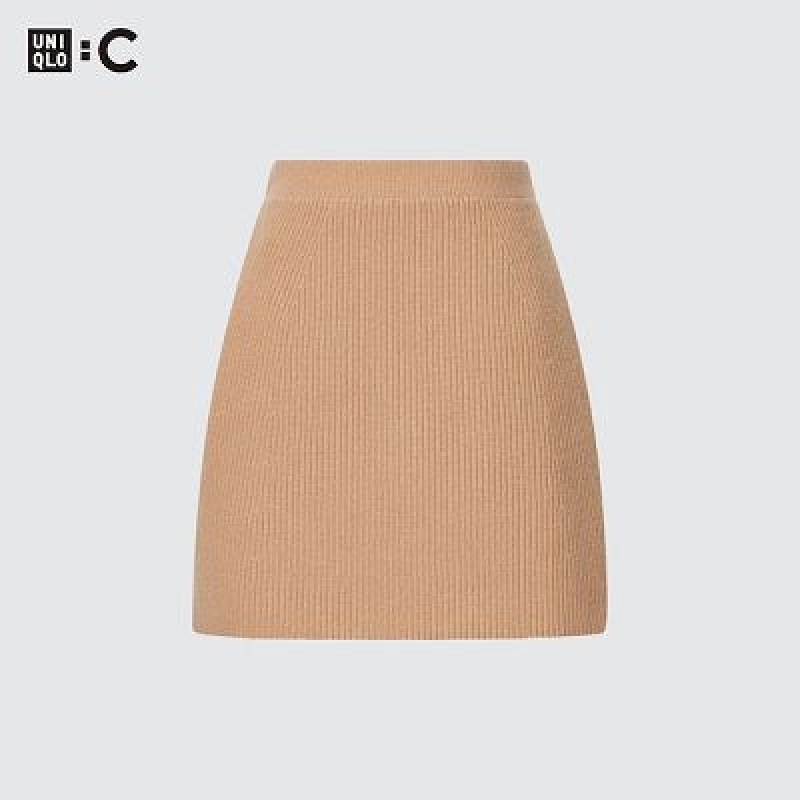 Beige Uniqlo Premium Lambswool Mini Women Skirts | 2296468