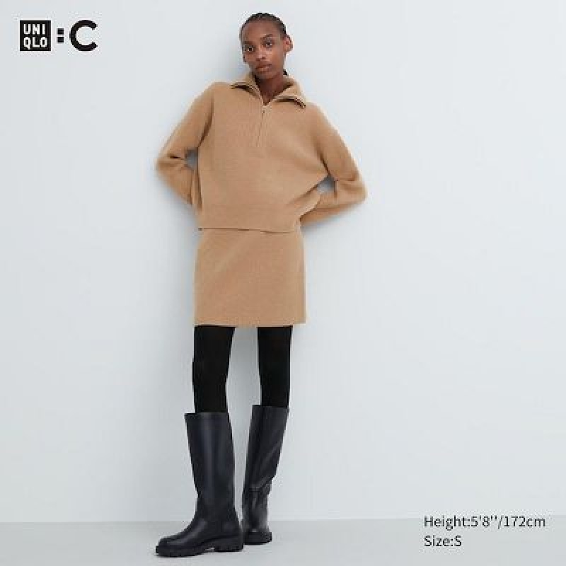 Beige Uniqlo Premium Lambswool Mini Women Skirts | 2296468