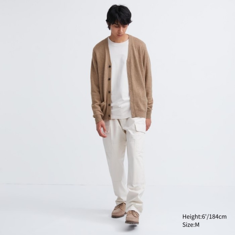 Beige Uniqlo Premium Lambswool V-Neck Women Cardigan | 6864767