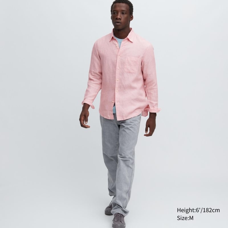 Beige Uniqlo Premium Linen Long-sleeve Men Shirts | 9170954