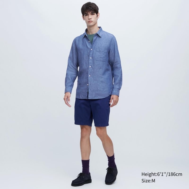 Beige Uniqlo Premium Linen Long-sleeve Men Shirts | 9170954