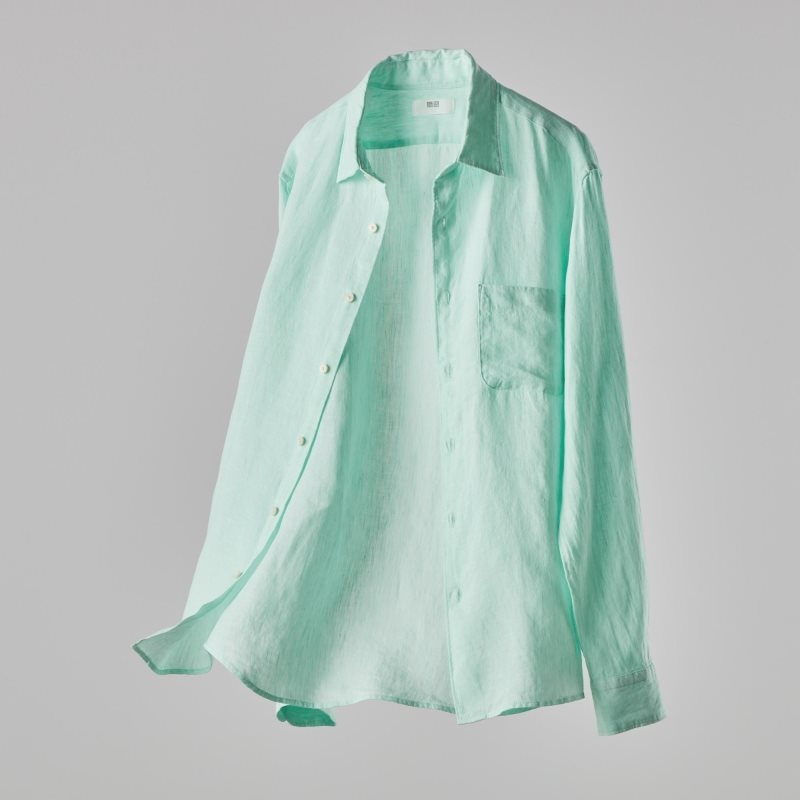 Beige Uniqlo Premium Linen Long-sleeve Men Shirts | 9170954