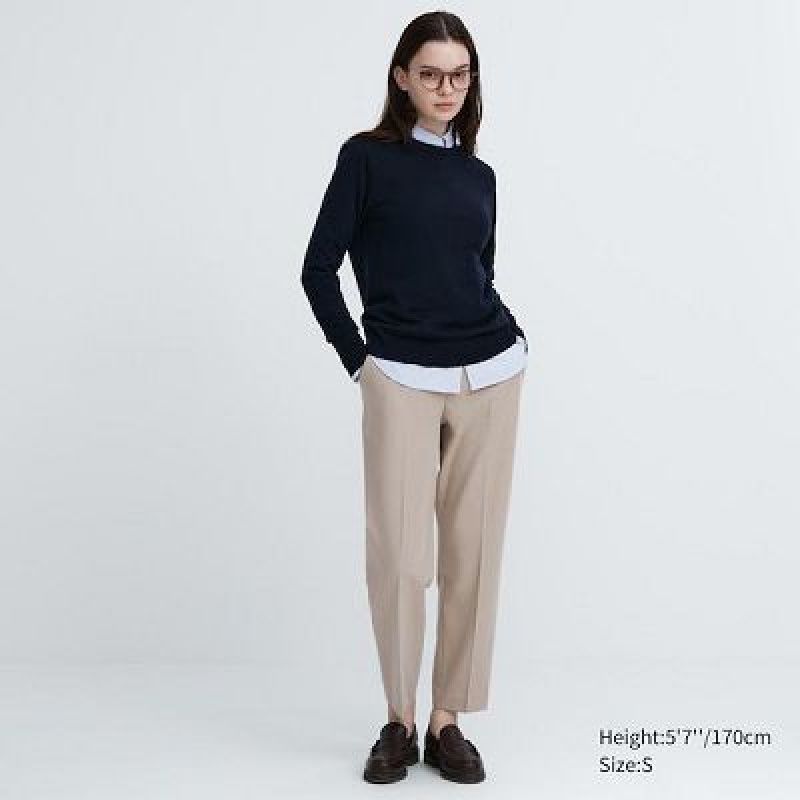 Beige Uniqlo Smart Ankle (2-Way Stretch) Women Pants | 5593028