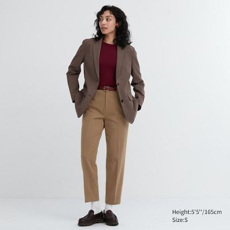 Beige Uniqlo Smart Brushed Ankle Women Pants | 174076
