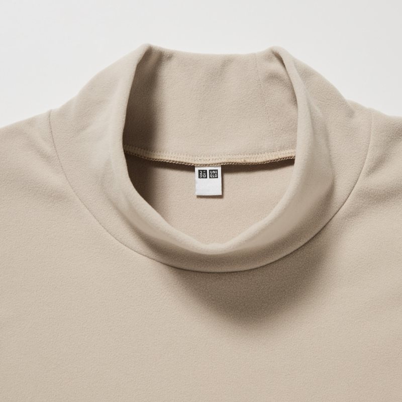 Beige Uniqlo Smooth Fleece Mock Neck Men T Shirts | 8035074