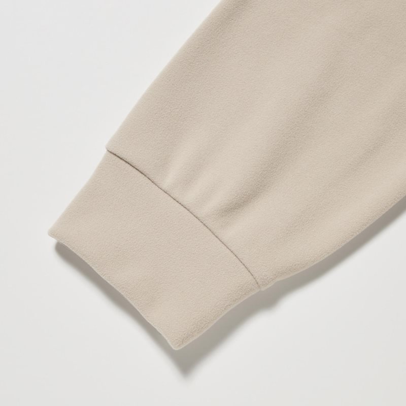 Beige Uniqlo Smooth Fleece Mock Neck Men T Shirts | 8035074