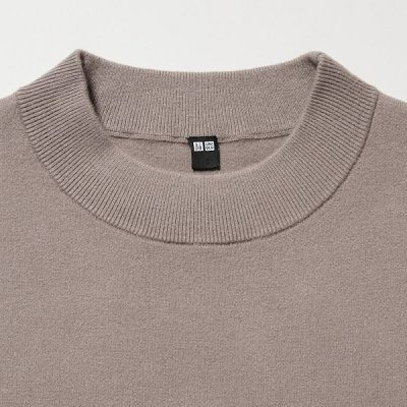 Beige Uniqlo Souffle Yarn Long-Sleeve Women Dress | 5442965