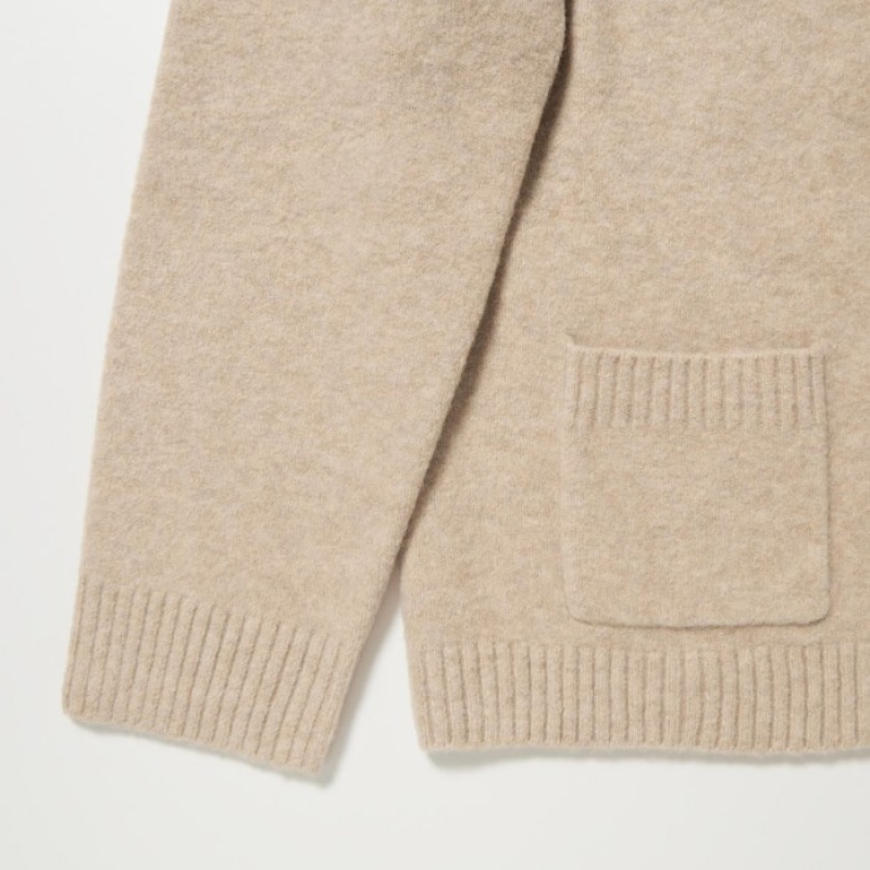 Beige Uniqlo Souffle Yarn Short Women Cardigan | 402092